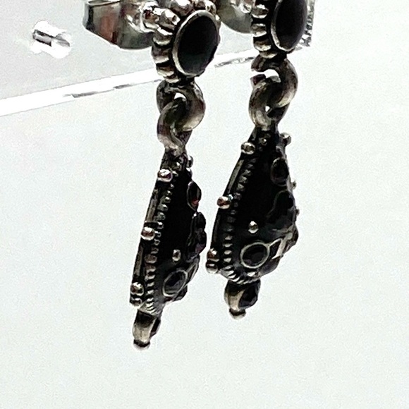 Earrings Dangles Drops Artisan Dark Red Almost Black Rhinestones Enamel - Picture 13 of 14